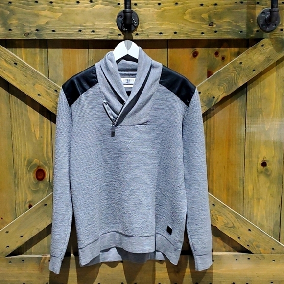 ELEVEN PARIS MENS GRAY PULLOVER SWEATER WITH LEATHER PATCHES SIZE XXL - Picture 2 of 10